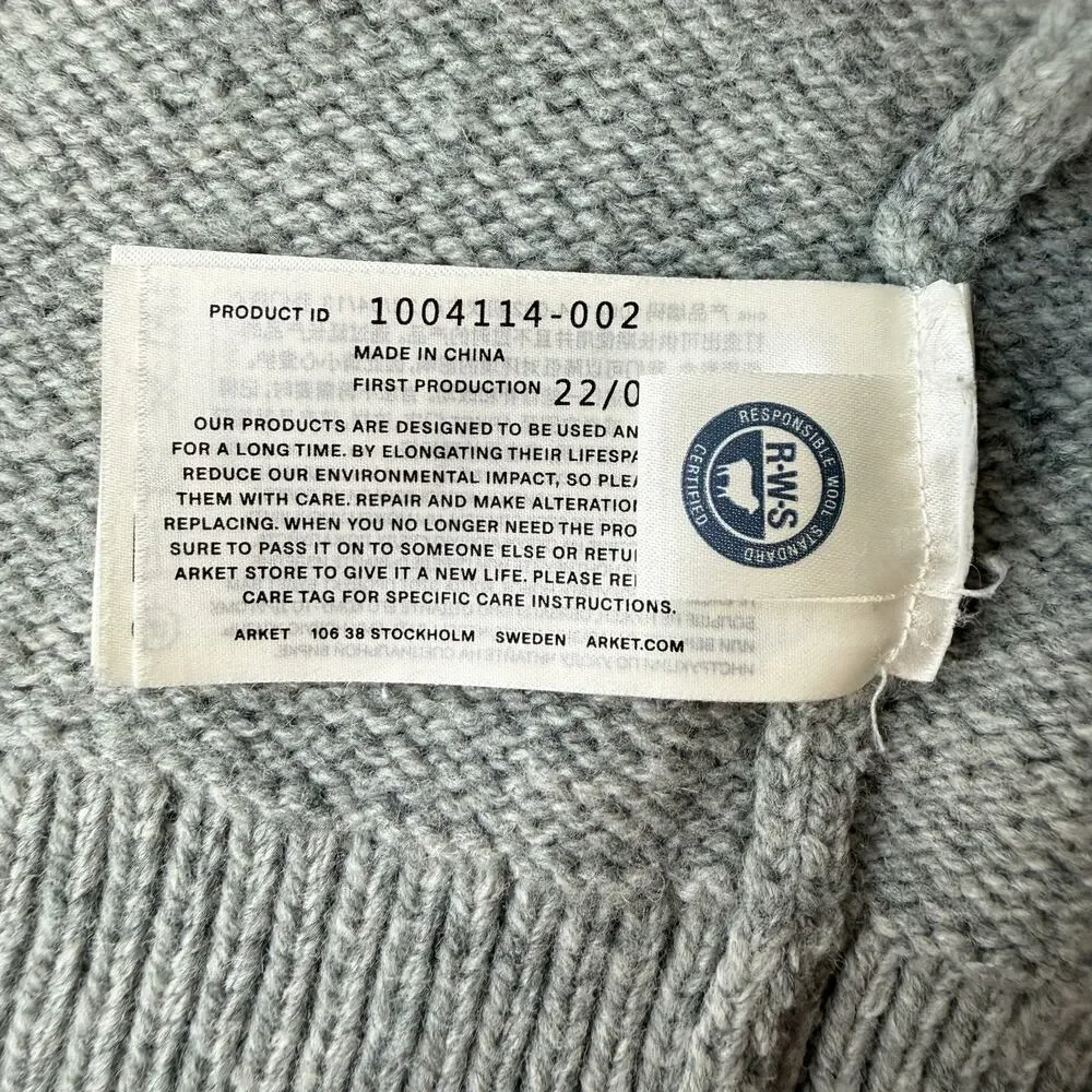 Arket Wool Quarter Zip Oversized Pullover Polo Sweater Large Gray Minimalist